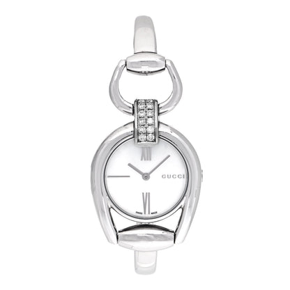 Gucci Stainless Steel Diamond Pave Mother of Pearl 28mm Horsebit Quartz Watch 1 of 4