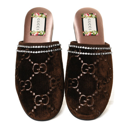 Gucci Velvet GG Monogram Crystal Womens Slippers 37 Brown Vintage Cocoa 5 of 11