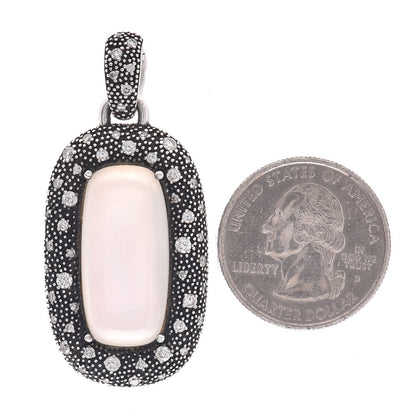 David Yurman Sterling Silver Diamond Moonstone Mother of Pearl Midnight Melange Reversible Pendant Enhancer 3 of 6