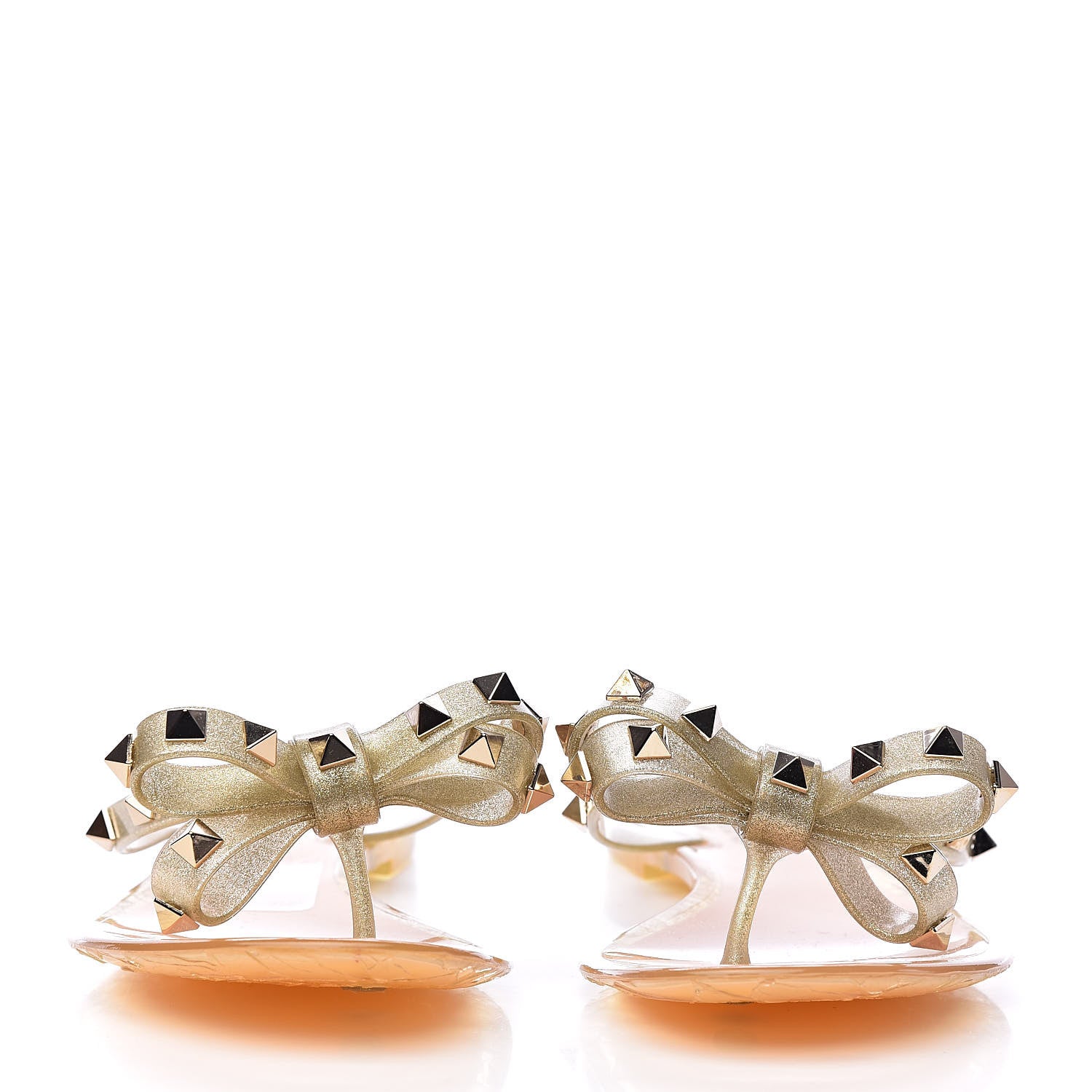 Valentino Garavani PVC Jelly Glitter Rockstud Bow Thong Sandals 35 Oro 2 of 10