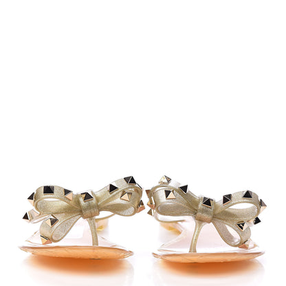 Valentino Garavani PVC Jelly Glitter Rockstud Bow Thong Sandals 35 Oro 2 of 10