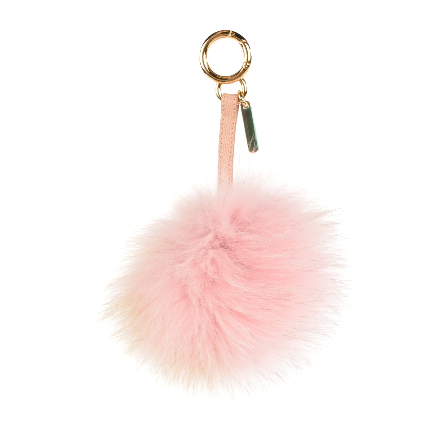 Fox Fur Vitello Elite Bi-Color Pom Pom Bag Charm Rosa Cammello Cipria
