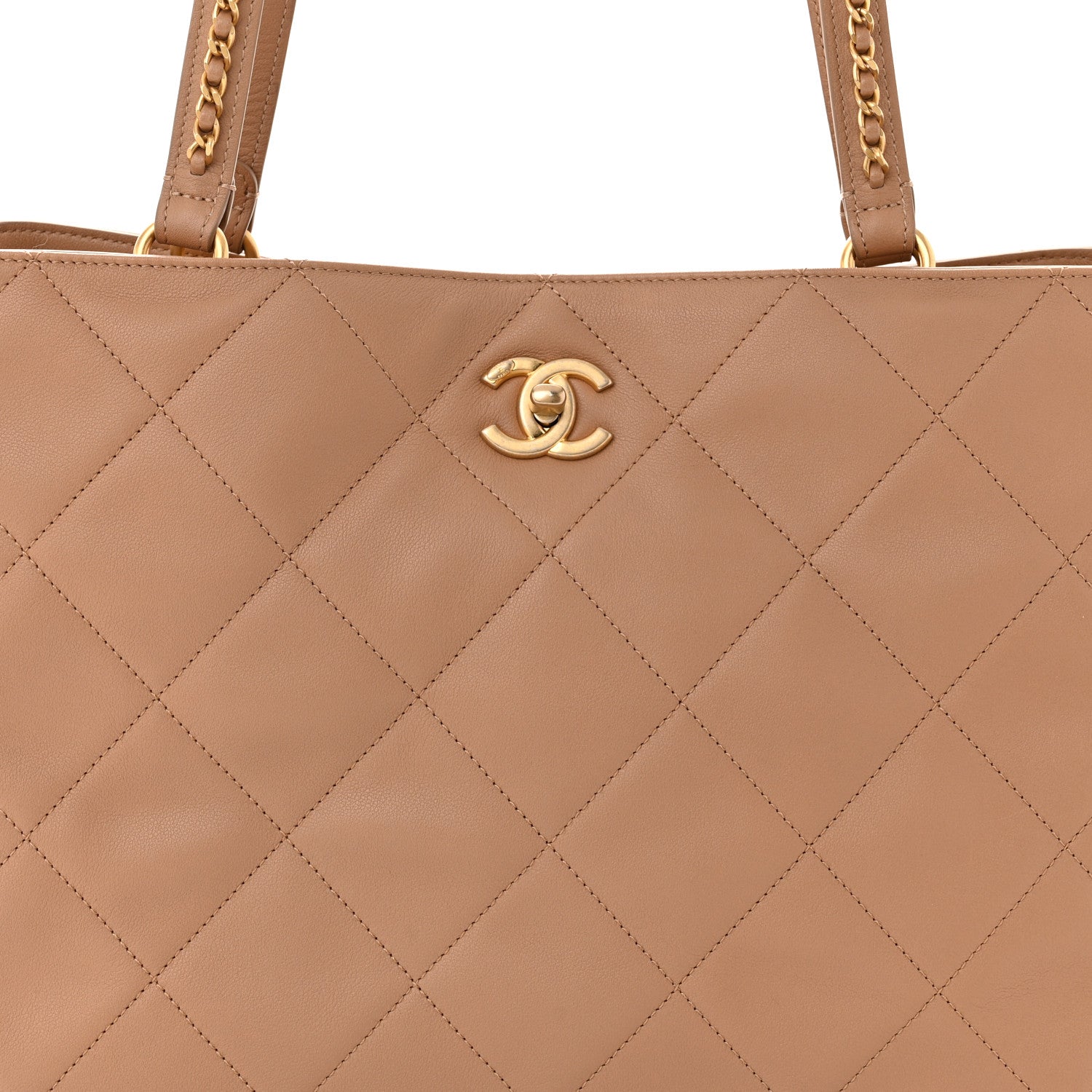 Chanel Calfskin Quilted Chain Shopping Tote Beige 8 of 10