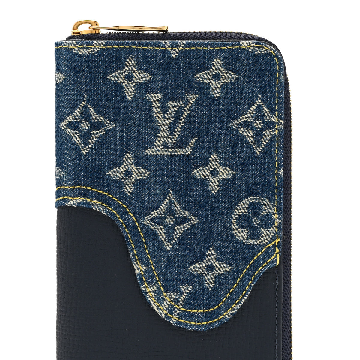 X NIGO Taurillon Monogram Denim Drip Zippy Vertical Wallet Blue