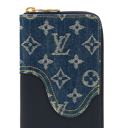 Louis Vuitton X NIGO Taurillon Monogram Denim Drip Zippy Vertical Wallet Blue 8 of 11