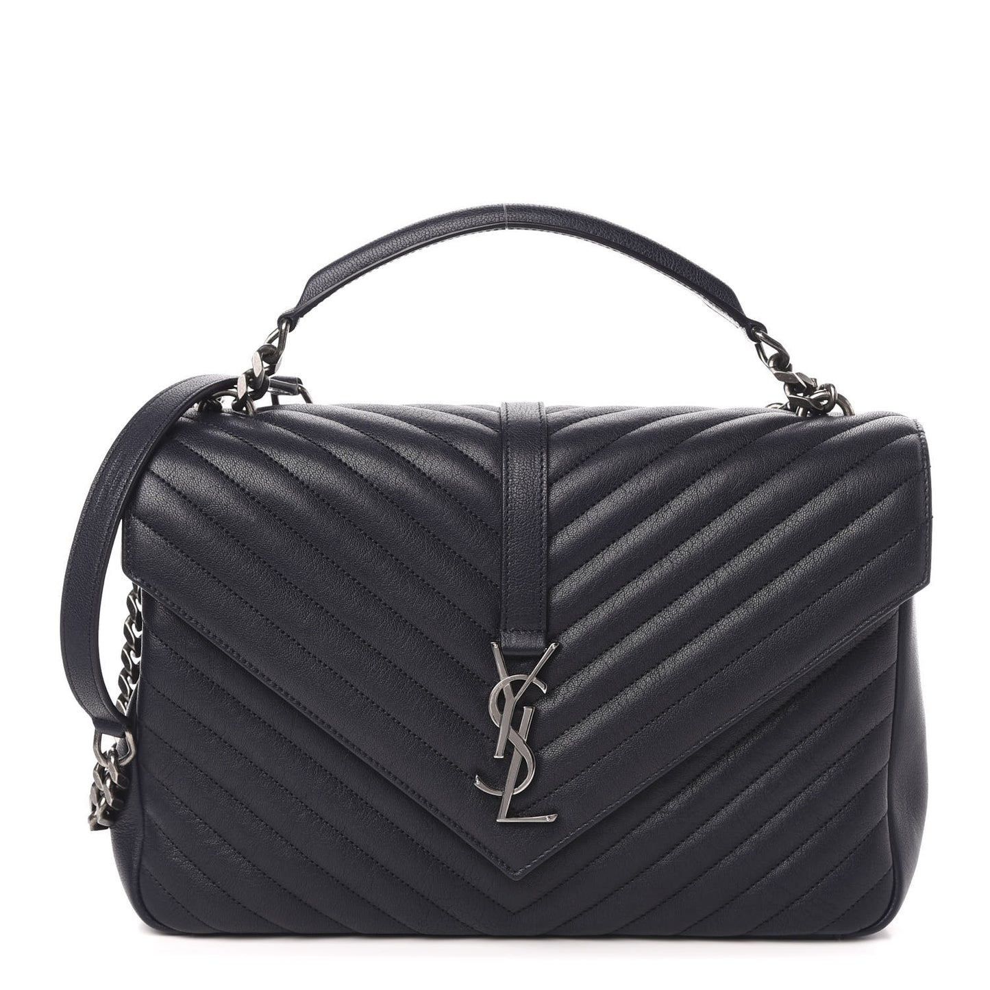 Sheepskin Matelasse Chevron Monogram Large College Satchel Black