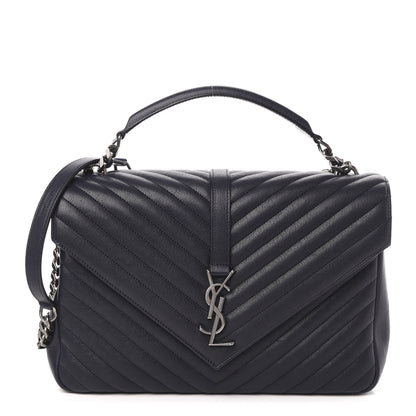 Saint Laurent Sheepskin Matelasse Chevron Monogram Large College Satchel Black 1 of 11