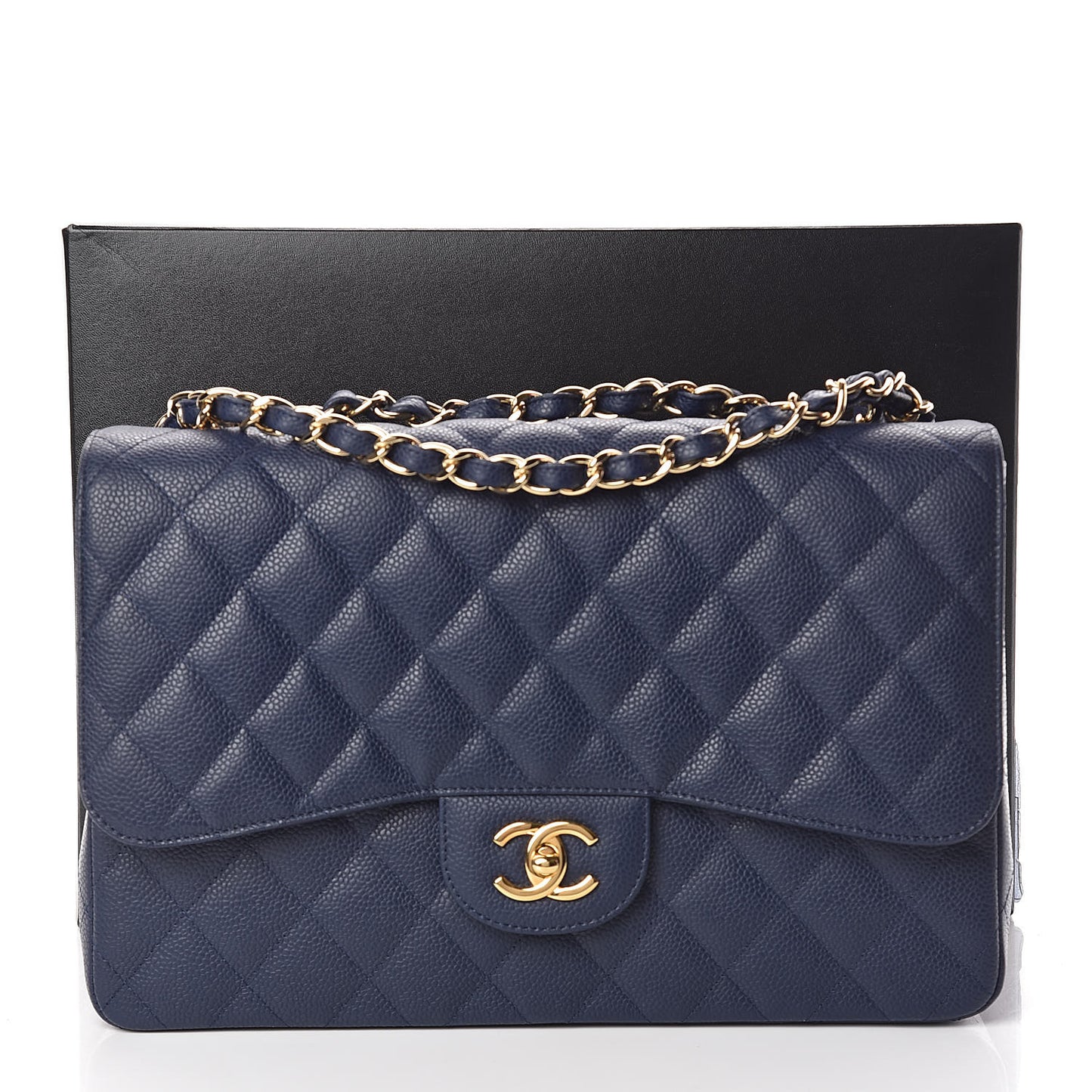 Caviar Quilted Jumbo Single Flap Dark Blue