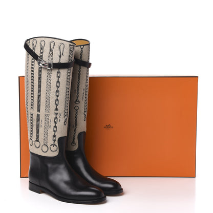Hermes Box Camp Canvas String Dechainee Kelly Jumping Boots 38.5 Black 9 of 9
