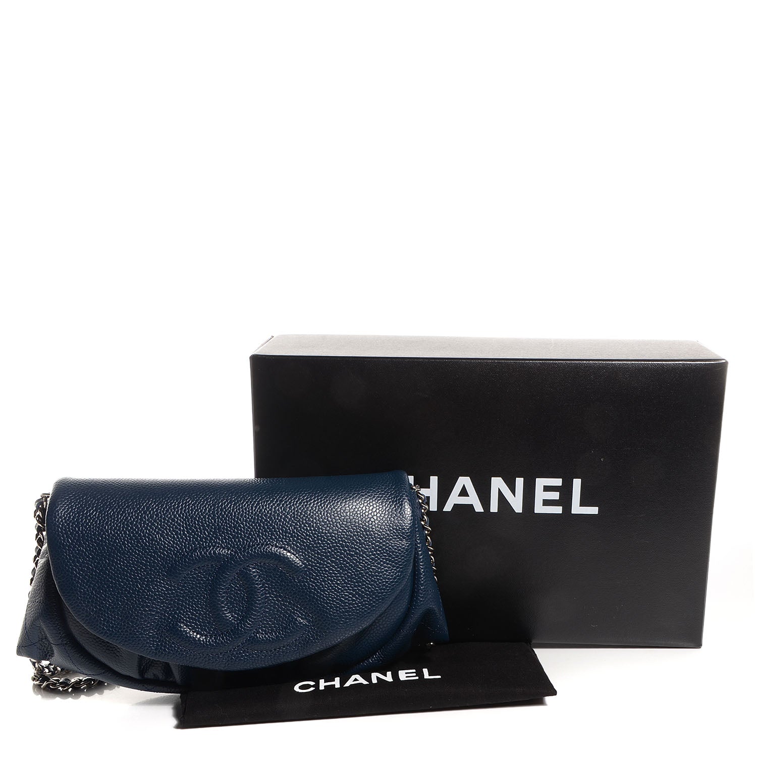 Chanel Caviar Half Moon Wallet On Chain WOC Navy Blue 5 of 9