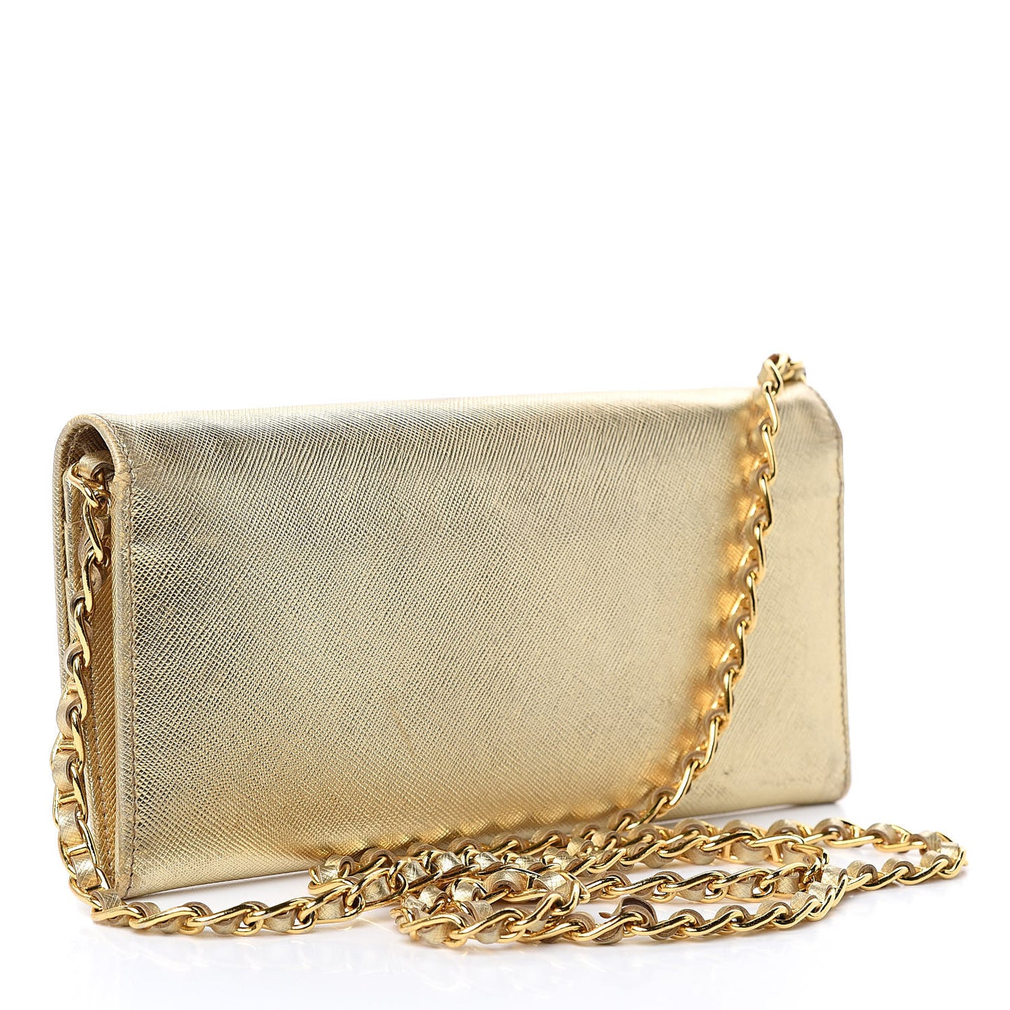 Saffiano Metal Oro Chain Wallet Gold