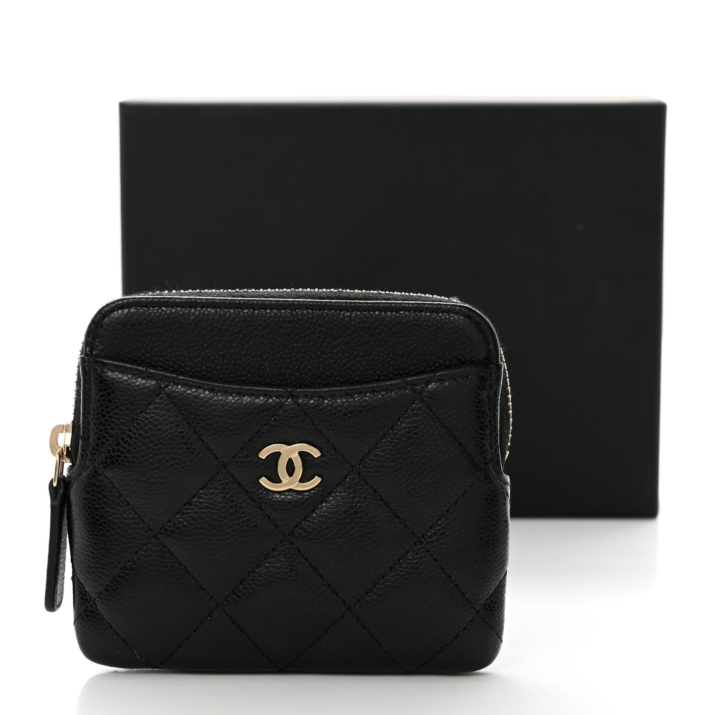 Caviar Quilted Zip Card Holder Wallet Black