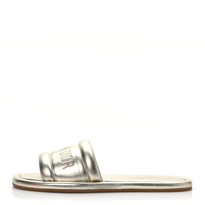 Christian Dior Metallic Lambskin Embossed Every-D Flat Slide Sandals 36 Pale Gold 1 of 9