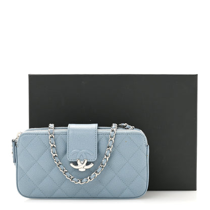 Chanel Grained Calfskin Quilted CC Box Clutch With Chain Blue 14 of 14