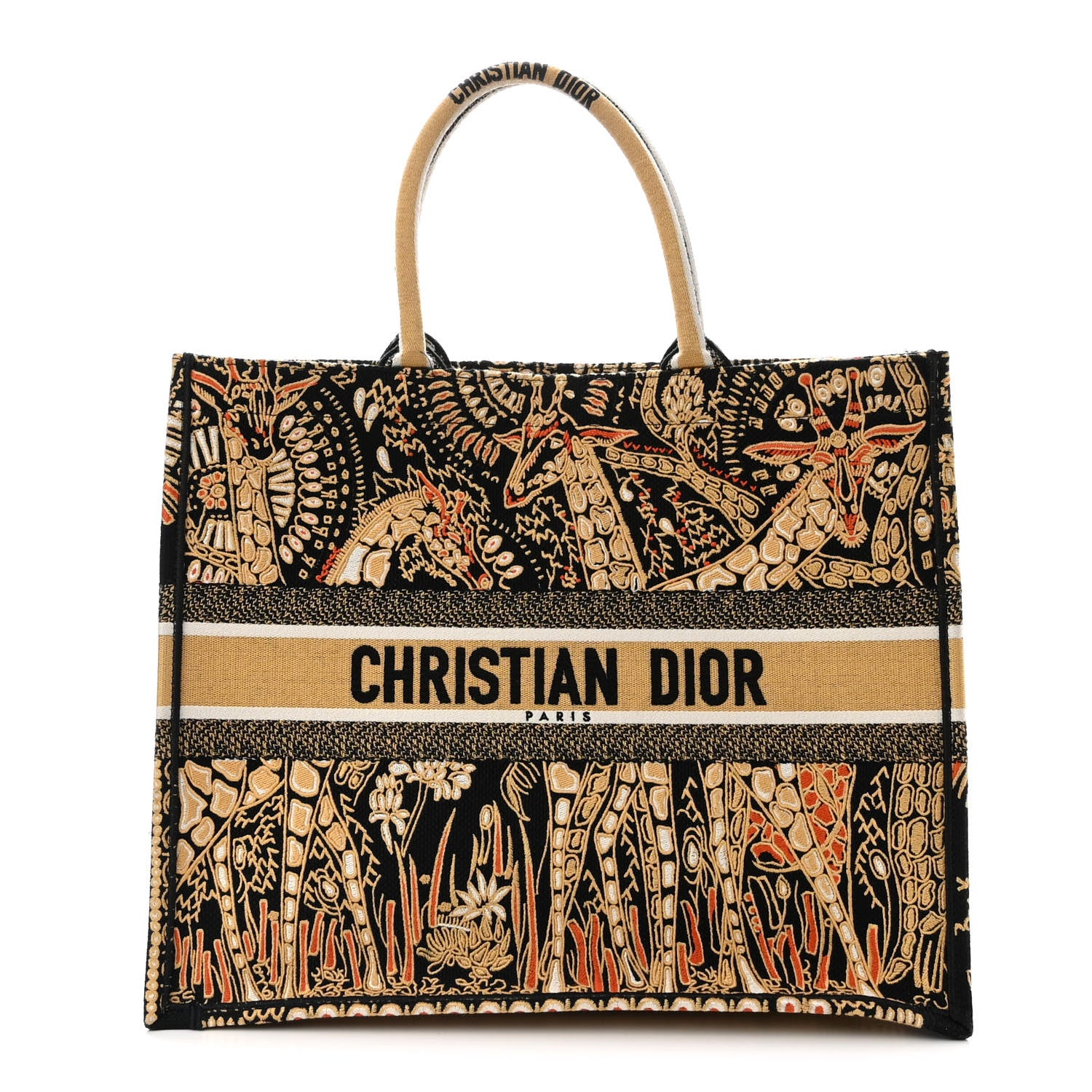 Christian Dior Canvas Embroidered Dior Animals Giraffe Book Tote Yellow Multicolor 1 of 10