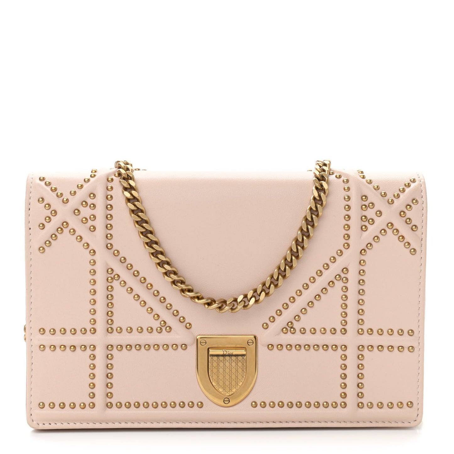 Calfskin Studded Diorama Wallet on Chain Pouch Nude