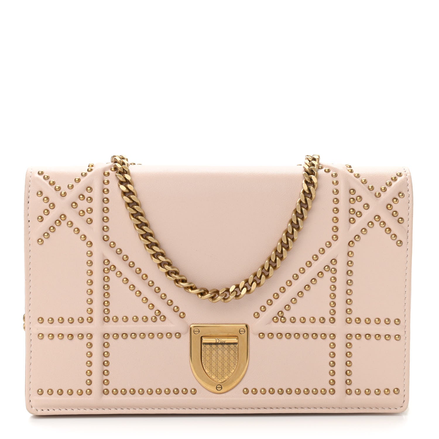 Christian Dior Calfskin Studded Diorama Wallet on Chain Pouch Nude 1 of 9