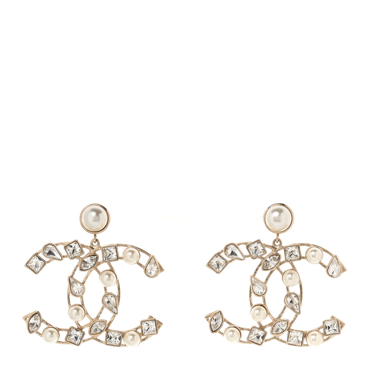 Metal Glass Pearl CC Crystal Snowfall CC Drop Earrings Light Gold