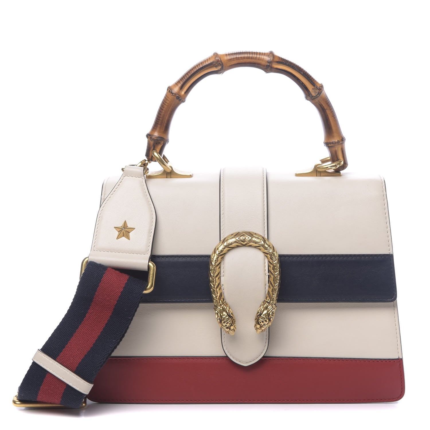 Gucci Calfskin Bamboo Web Medium Dionysus Top Handle Bag White Blue Hibiscus Red 1 of 13