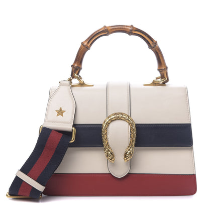 Gucci Calfskin Bamboo Web Medium Dionysus Top Handle Bag White Blue Hibiscus Red 1 of 13