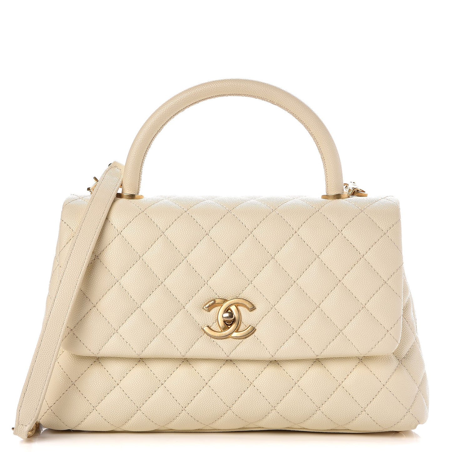 Caviar Quilted Small Coco Handle Flap White