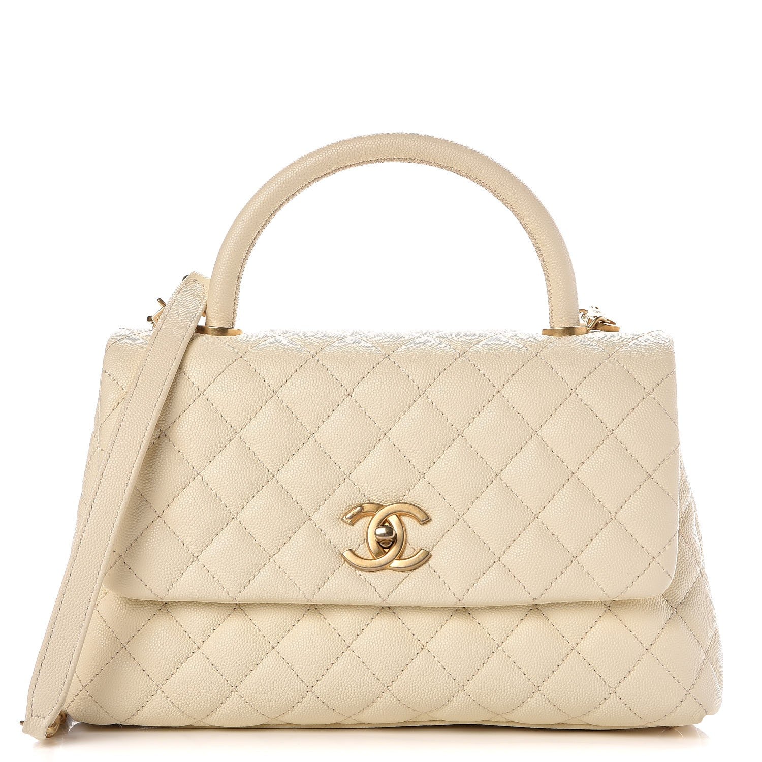 Chanel Caviar Quilted Small Coco Handle Flap White 1 of 11