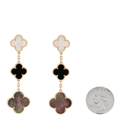 Van Cleef & Arpels 18K Yellow Gold Mother of Pearl Black Onyx 3 Motifs Magic Alhambra Earrings 3 of 5
