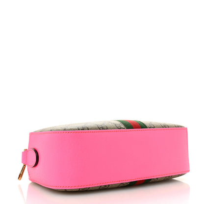 Gucci GG Supreme Monogram Textured Dollar Calfskin Web Ophidia Small Crossbody Bag Beige Ebony Fuchsia 4 of 13
