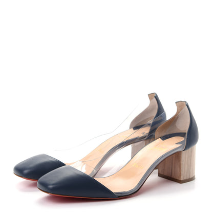 Christian Louboutin Nappa PVC Grandola 55 Wood Heel 40 Navy 3 of 9