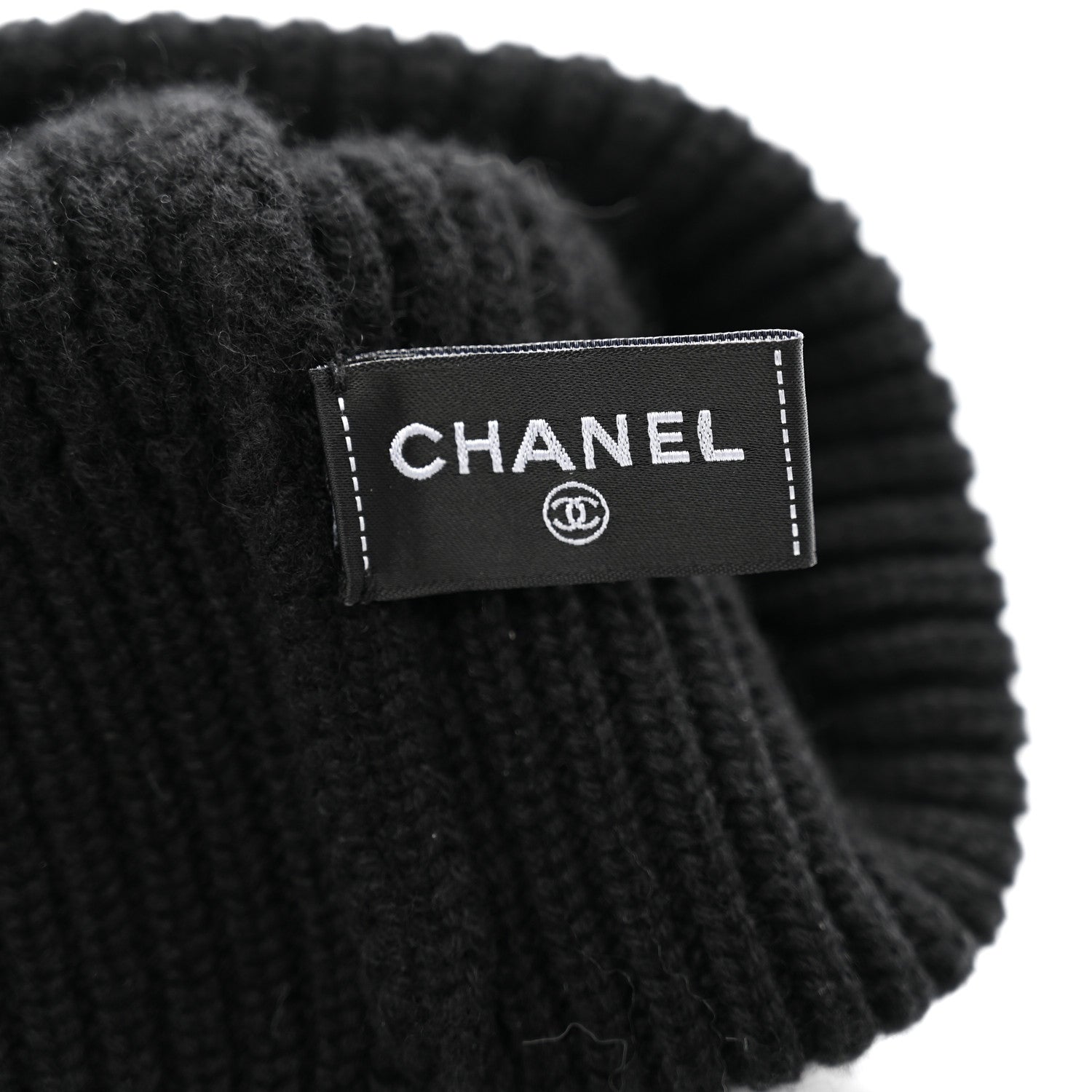 Chanel Wool Cashmere CC Beanie Hat Black White 5 of 6