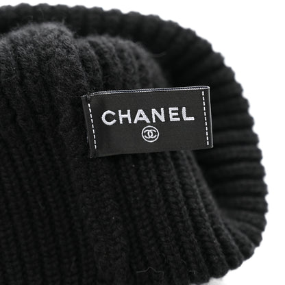 Chanel Wool Cashmere CC Beanie Hat Black White 5 of 6