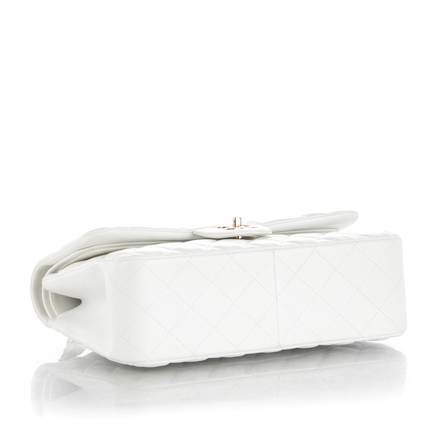 Lambskin Quilted Jumbo Double Flap White