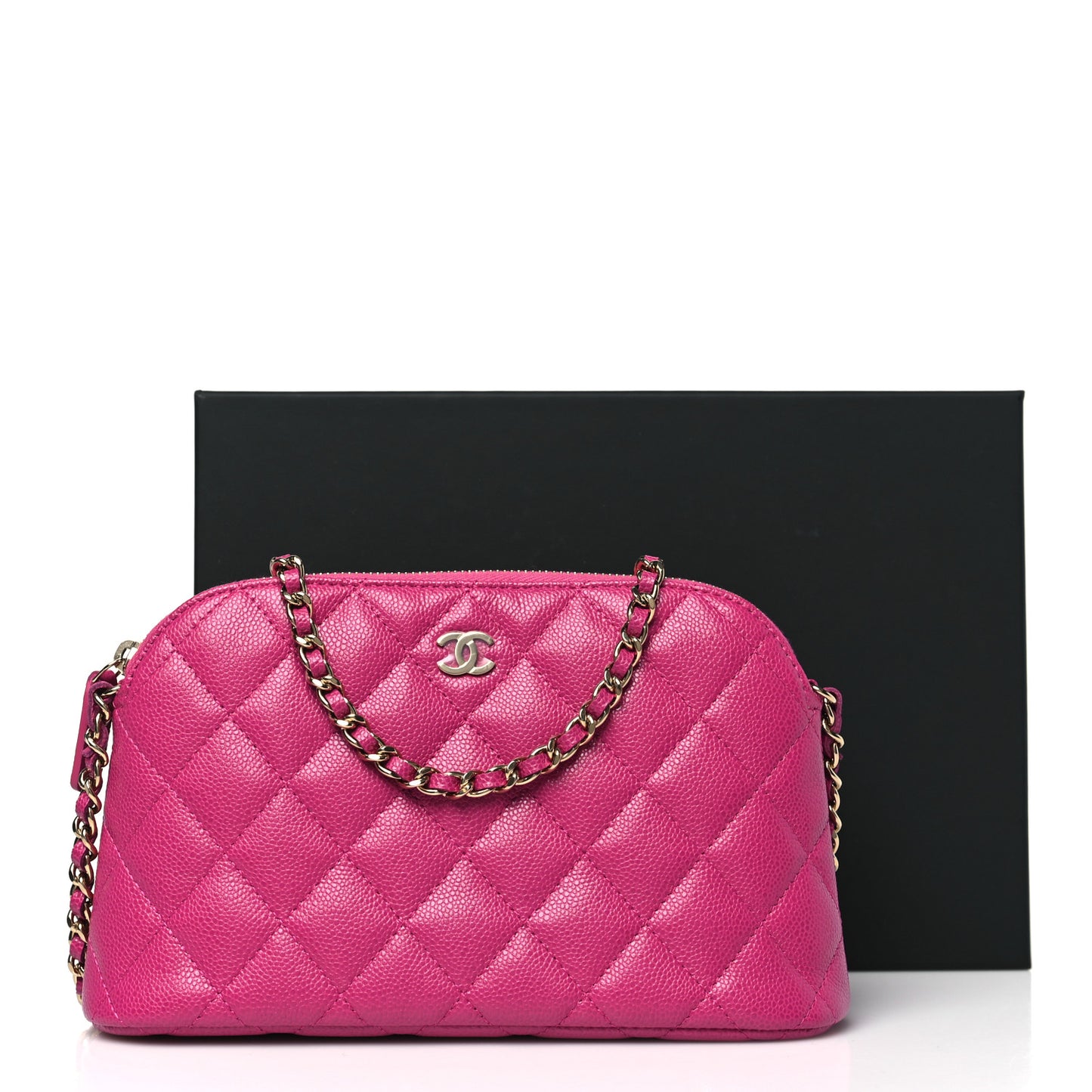 Caviar Quilted Classic Clutch With Chain Fuchsia
