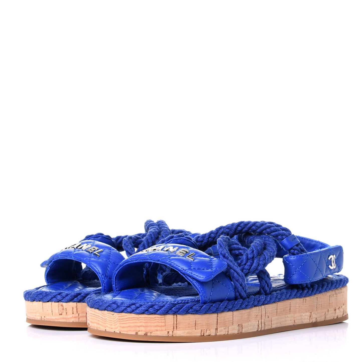 Cord Lambskin Quilted Logo Sandals 35 Blue