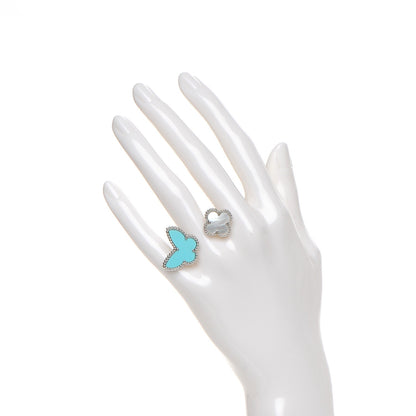 Van Cleef & Arpels 18K White Gold Mother of Pearl Turquoise Lucky Alhambra Between the Finger Ring 49 4.5 2 of 4