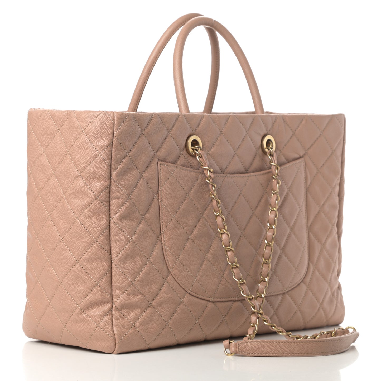 Caviar Quilted Large Coco Handle Shopping Tote Beige