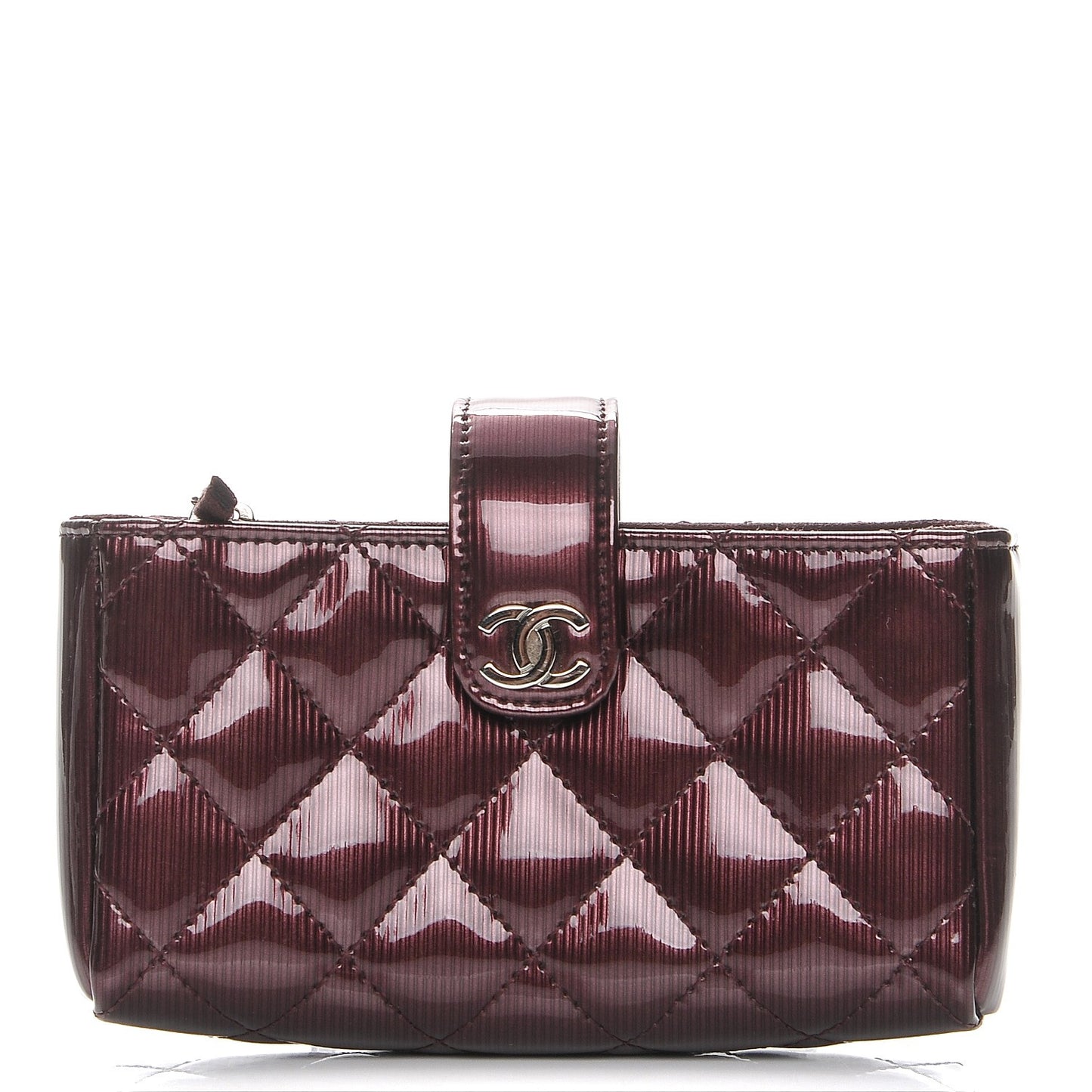 Striated Patent Quilted Mini Phone Holder Clutch Burgundy