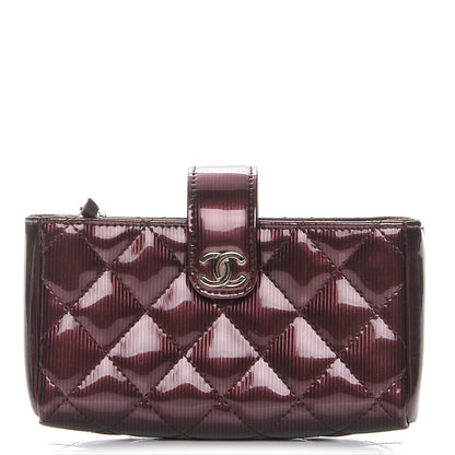 Chanel Striated Patent Quilted Mini Phone Holder Clutch Burgundy 1 of 8