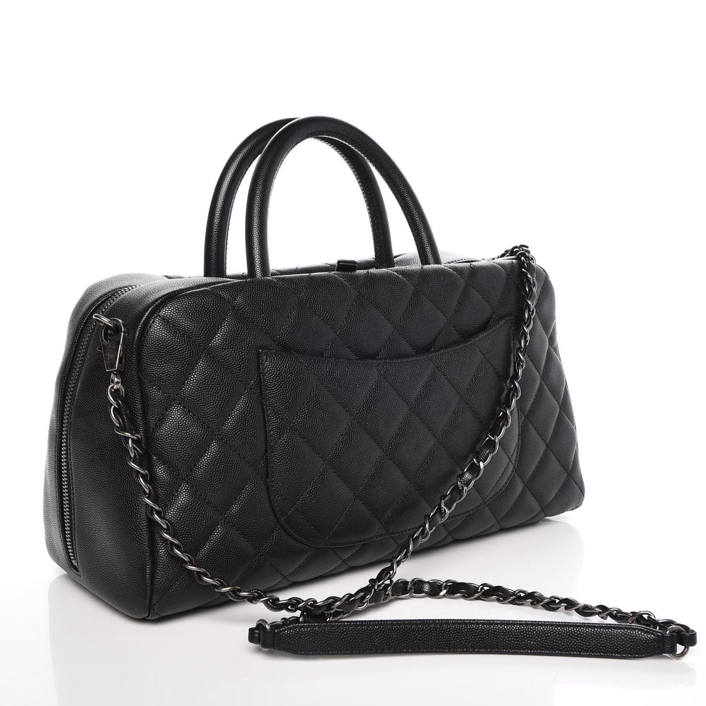 Caviar Quilted Large Coco Handle Bowling Bag Black