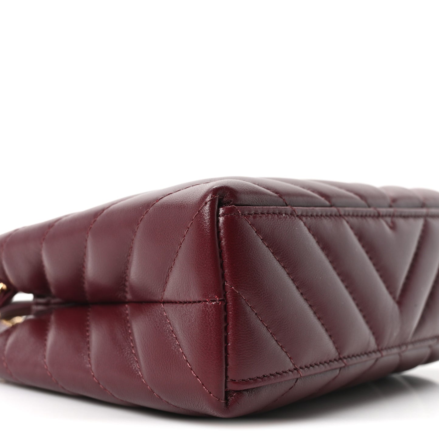 Shiny Lambskin Chevron Quilted Nano Kelly Shopper Black Dark Burgundy