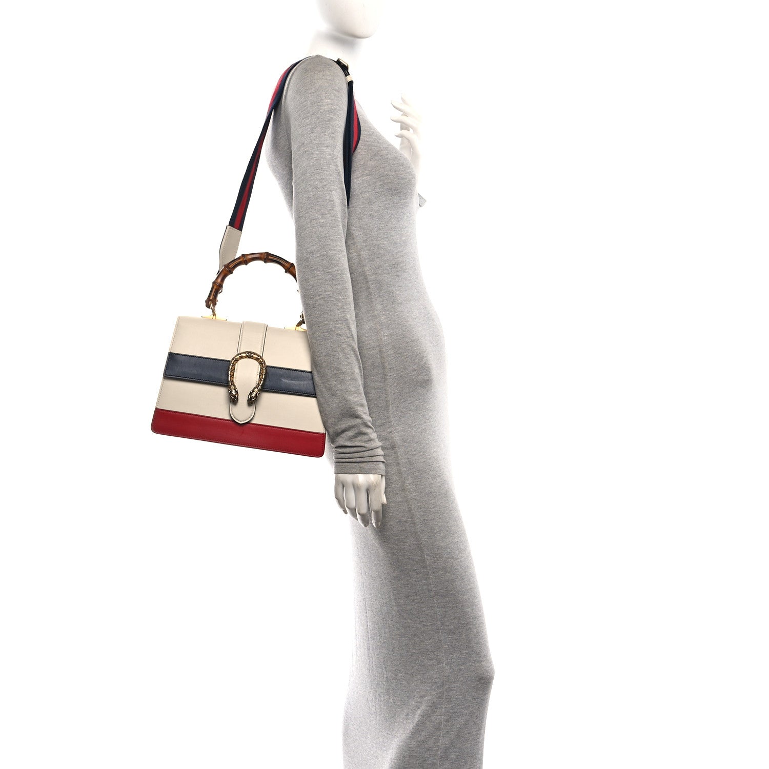 Gucci Calfskin Bamboo Web Medium Dionysus Top Handle Bag White Blue Hibiscus Red 2 of 12
