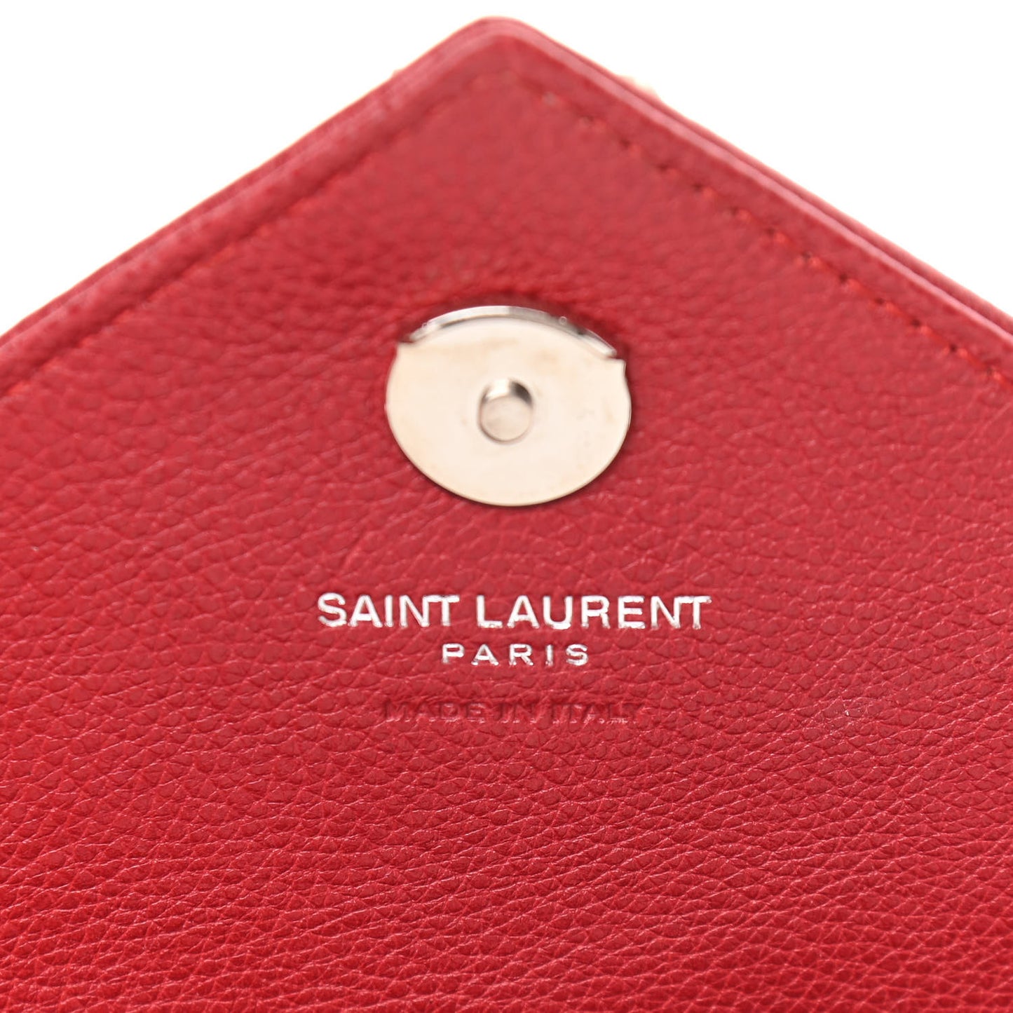 Sheepskin Matelasse Chevron Monogram College Chain Wallet New Red