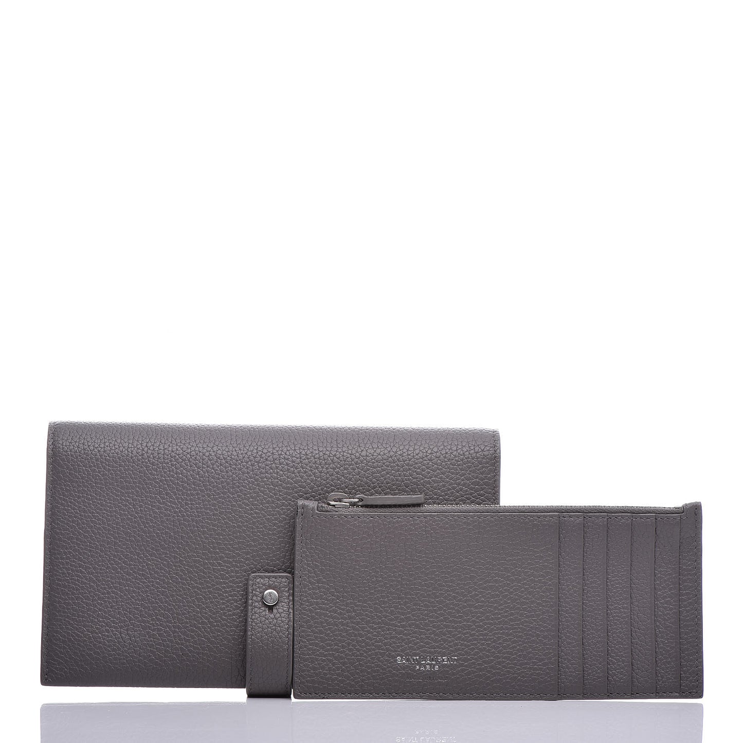Grained Calfskin Sac De Jour Souple Thin Wallet Fog