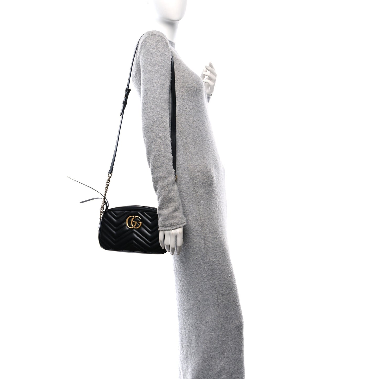 Calfskin Matelasse Small GG Marmont Chain Shoulder Bag Black