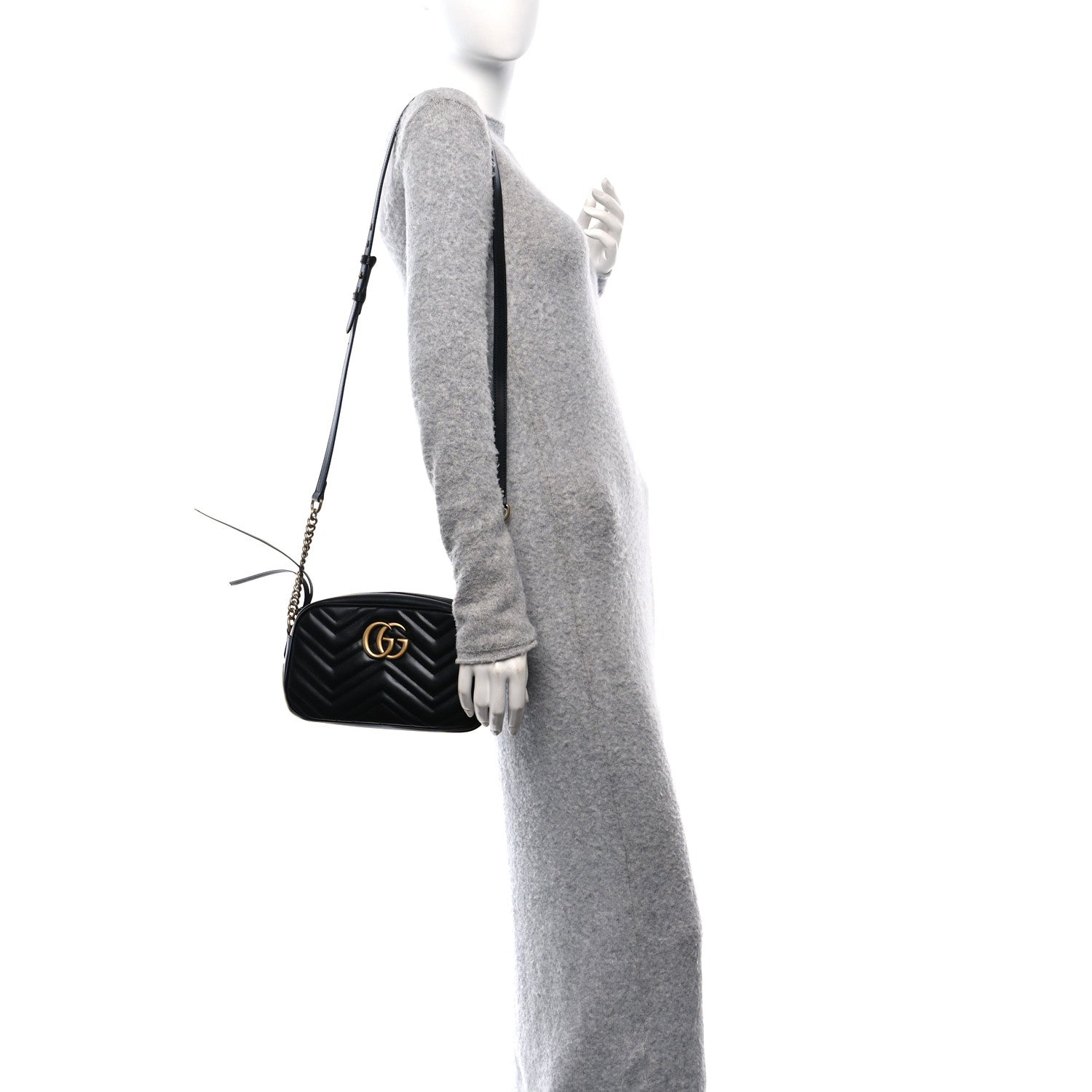 Gucci Calfskin Matelasse Small GG Marmont Chain Shoulder Bag Black 2 of 11