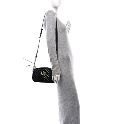 Gucci Calfskin Matelasse Small GG Marmont Chain Shoulder Bag Black 2 of 11