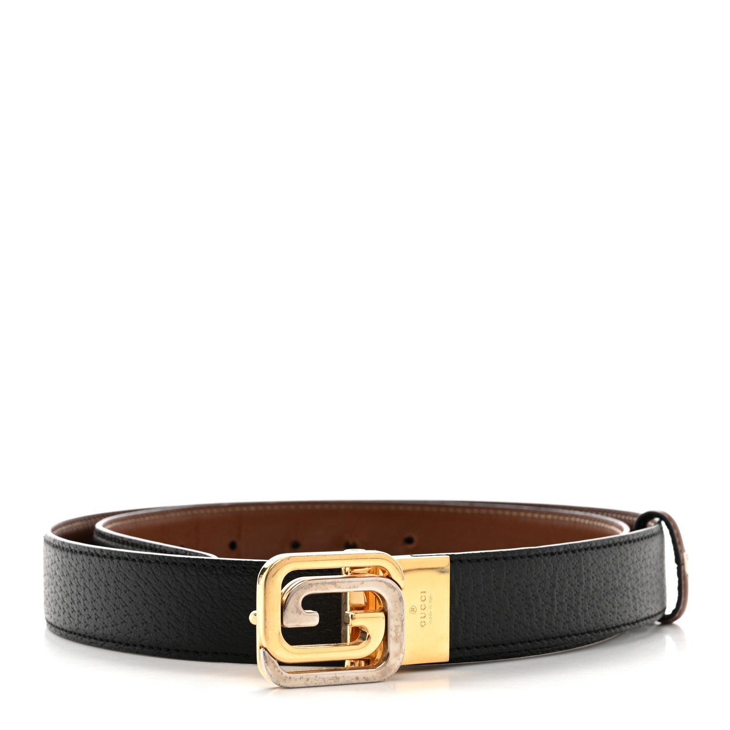 Gucci Textured Dollar Calfskin Ciny Calf Lux Squared Interlocking G 30mm Reversible Belt 105 42 Brown Black 2 of 7
