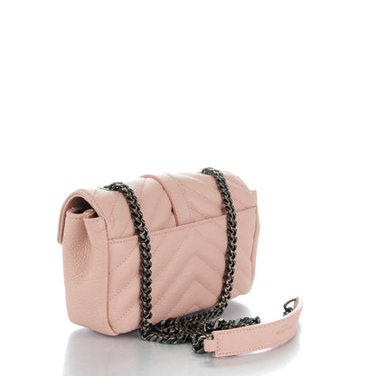Saint Laurent Grained Calfskin Matelassé Chevron Monogram Classic Baby Chain Bag Pale Pink 3 of 7