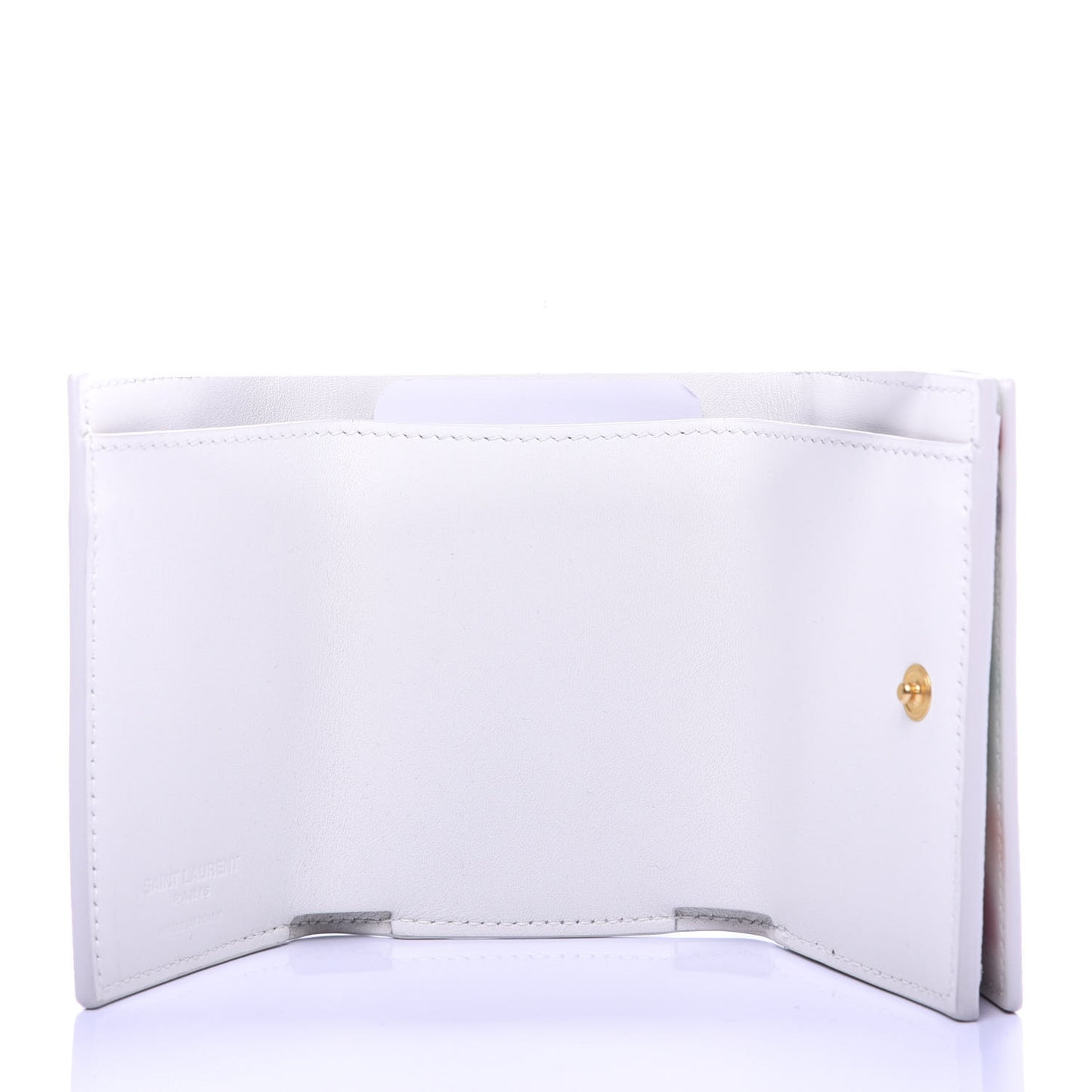 Grained Calfskin Paris Petite Compact Wallet White Multicolor