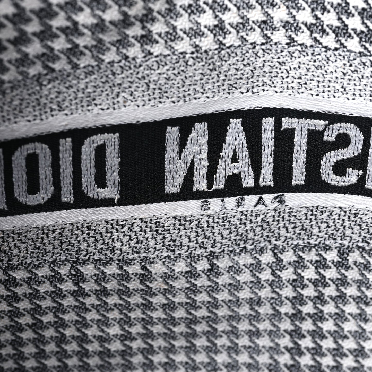 Canvas Houndstooth Embroidered Large Book Tote Black White